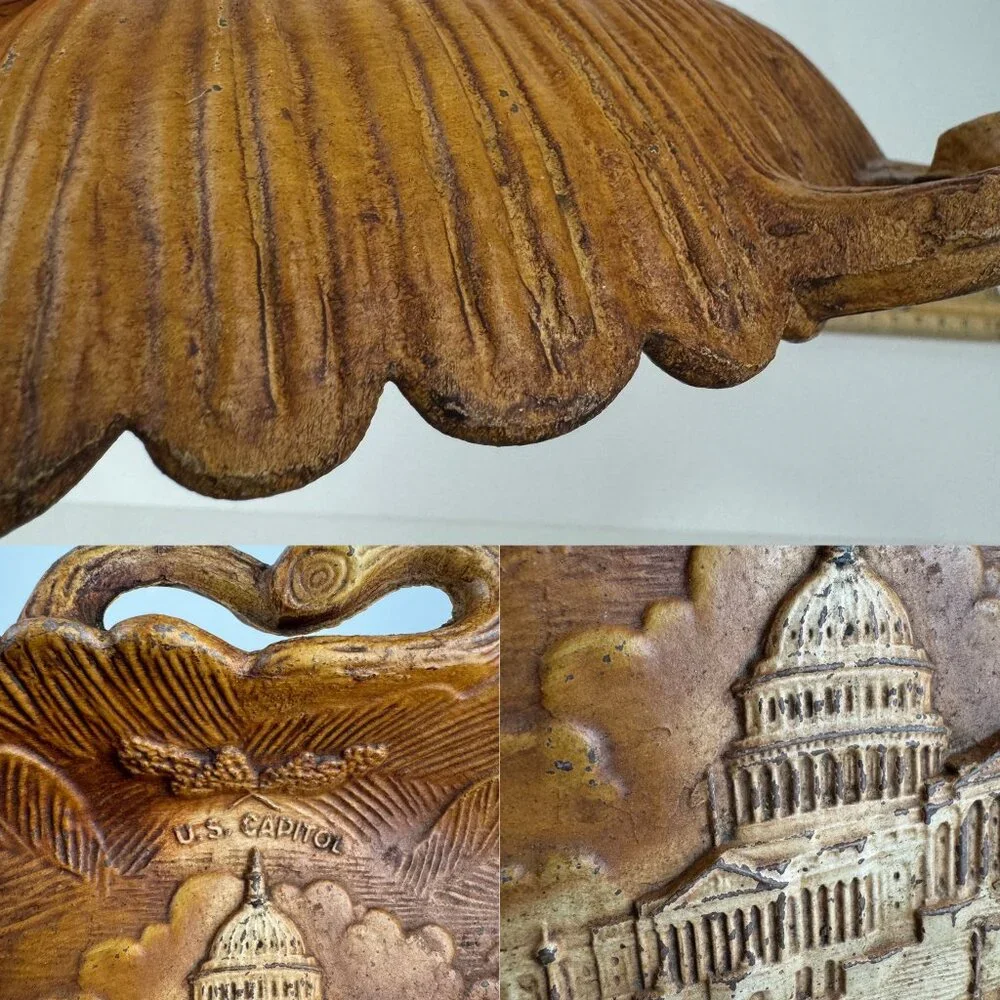 Vtg Silberne Inc Washington DC US Capital Souvenir Plastic Faux Wood Leaves Dish
